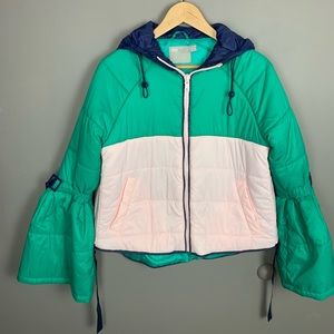 ASOS pink and green puffy flared sleeves jacket 4